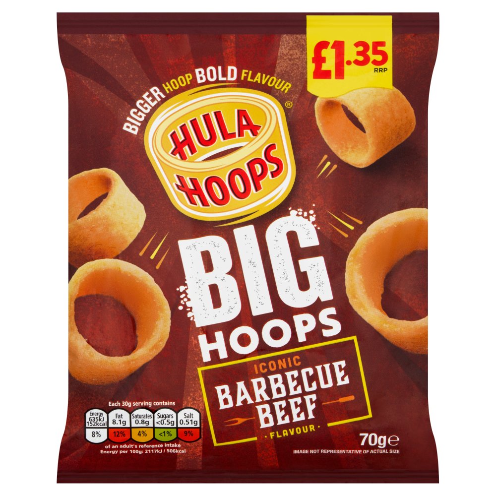 Box of 20 Hula Hoops Big Hoops BBQ Beef Crisps 70g