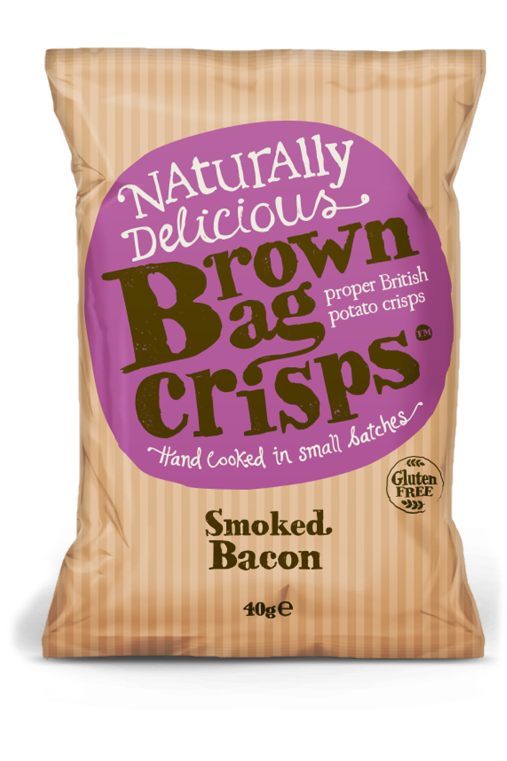 20 Bags of Brown Bag Crisps Smoked Bacon Flavour 40g