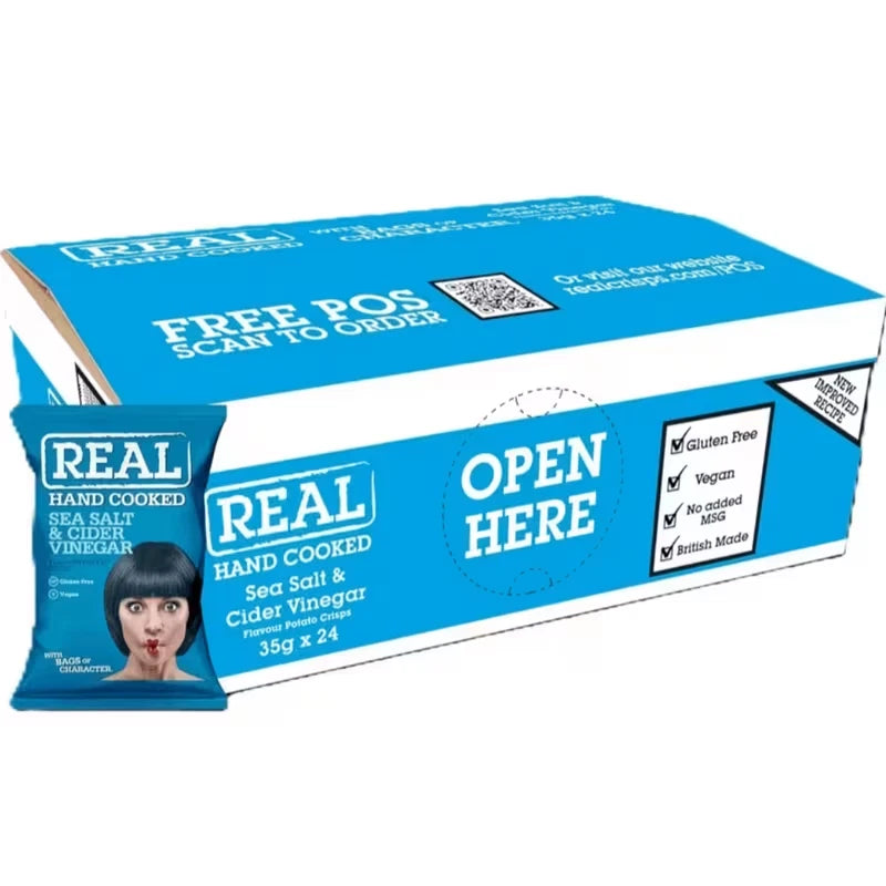 Full Box of 24 x REAL Crisps Sea Salt & Cider Vinegar