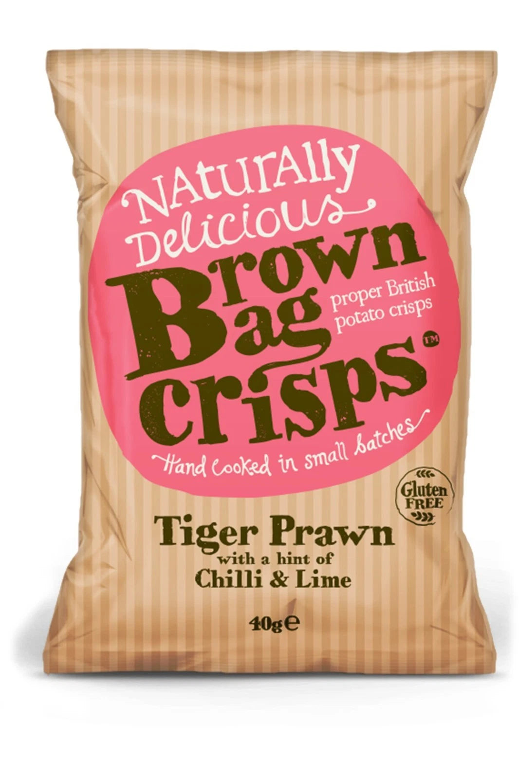 20 Bags of Brown Bag Crisps Tiger Prawn Flavour 40g