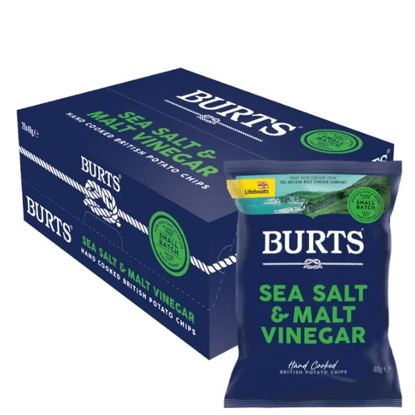 Box of Burts Sea Salt and Malt Vinegar Crisps 20 x 40g Bags