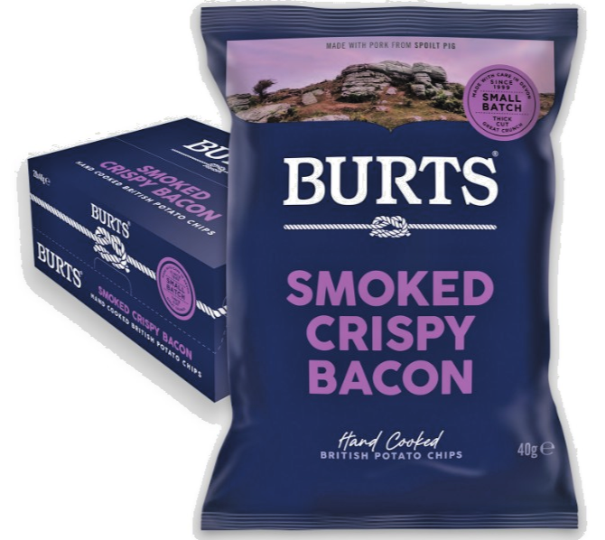 Full Box of Burts Smoked Crispy Bacon Crisps 20 x 40g Bags