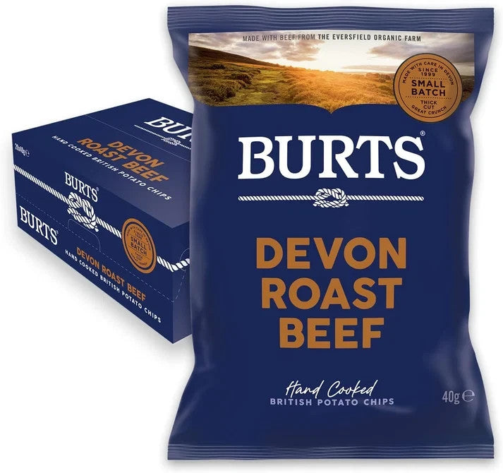 Full Box of Burts Devon Roast Beef Crisps 20 x 40g Bags