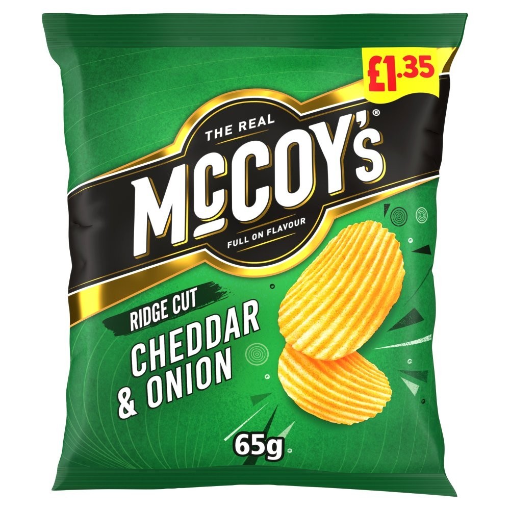 Box of 20 McCoy’s Ridge Cut Cheddar and Onion Crisps 65g