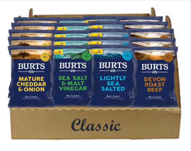 Mixed Box of Burts Potato Chips - Classic Flavours 20 x 40g Bags - 5 of Each