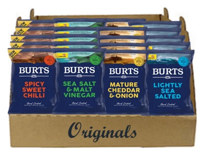 Mixed Box of Burts Potato Chips - Original Flavours 20 x 40g Bags - 5 of Each